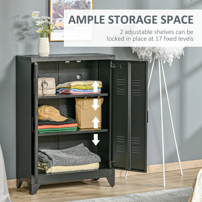 Metal Storage Cabinet, 2 Louvered Doors, Adjustable Shelves, Black Storage Cabinets at Gallery Canada
