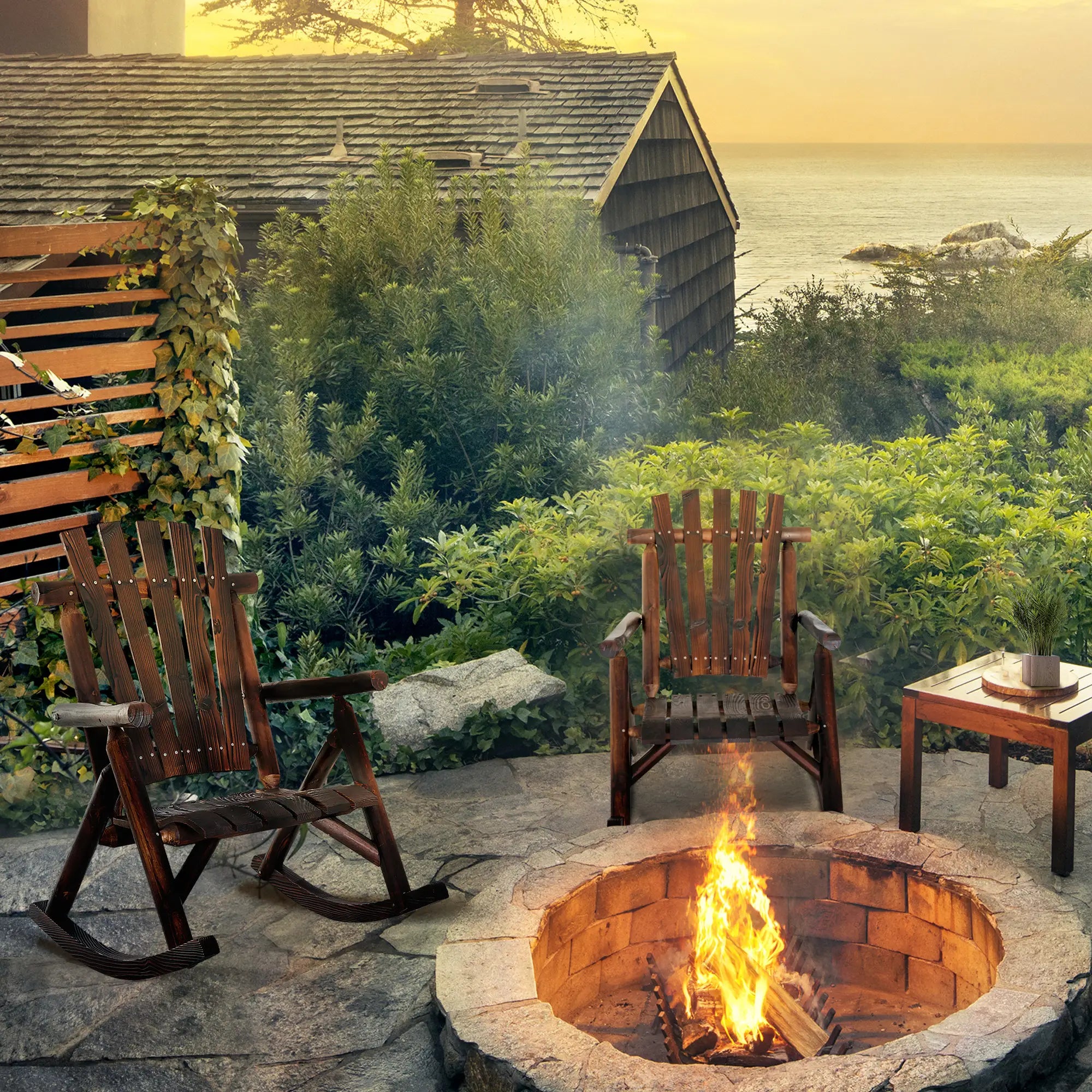 Rustic Fir Wood Adirondack Rocking Chair, Outdoor Patio Furniture Outdoor Rocking Chairs at Gallery Canada