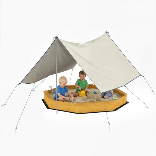 Wooden Kids Sandbox With Large Canopy, 4 Bench Seats, Bottom Liner, Yellow Sandboxes & Accessories Yellow, Grey, Black at Gallery Canada