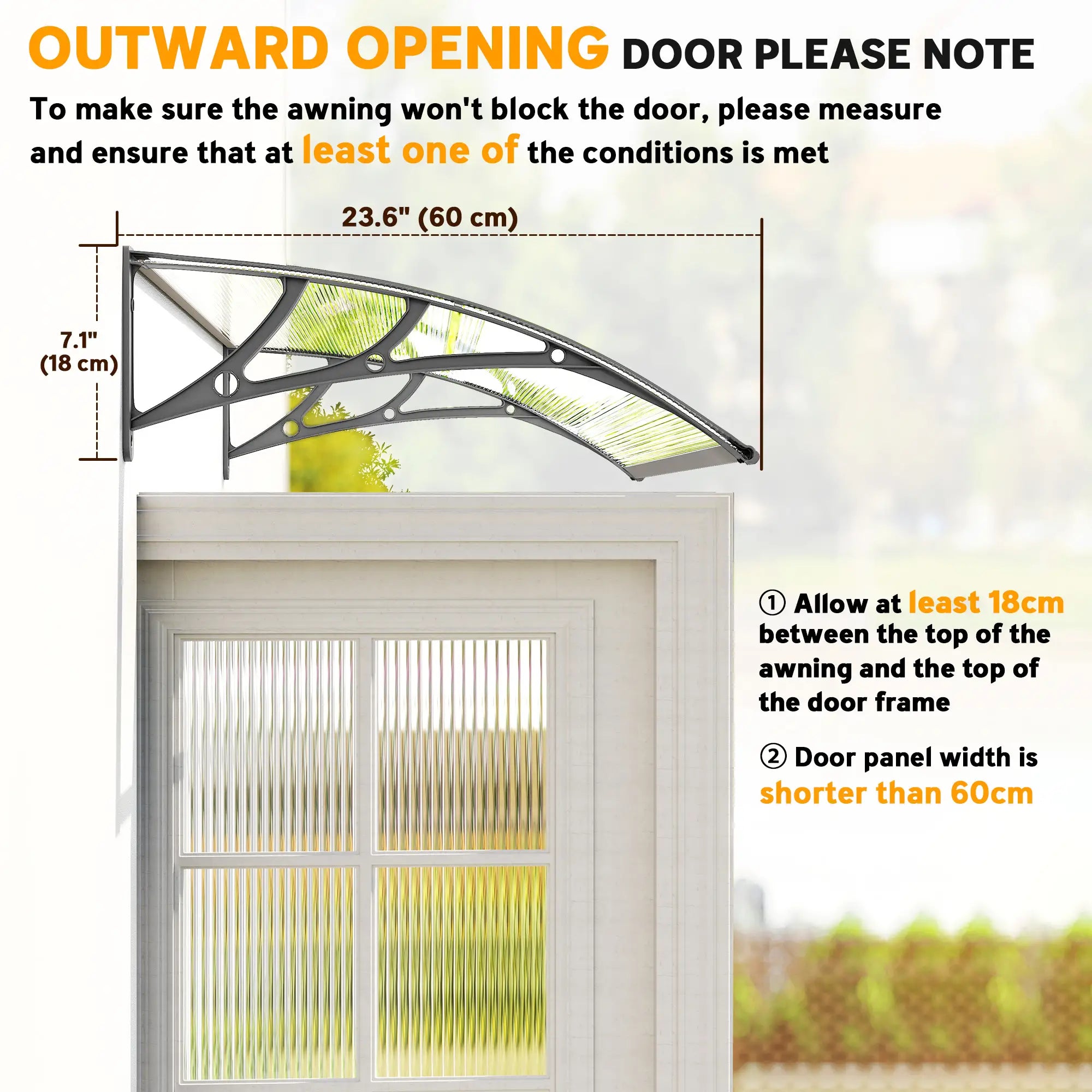 Window Awning Door Canopy, Polycarbonate Patio Cover, 43.3