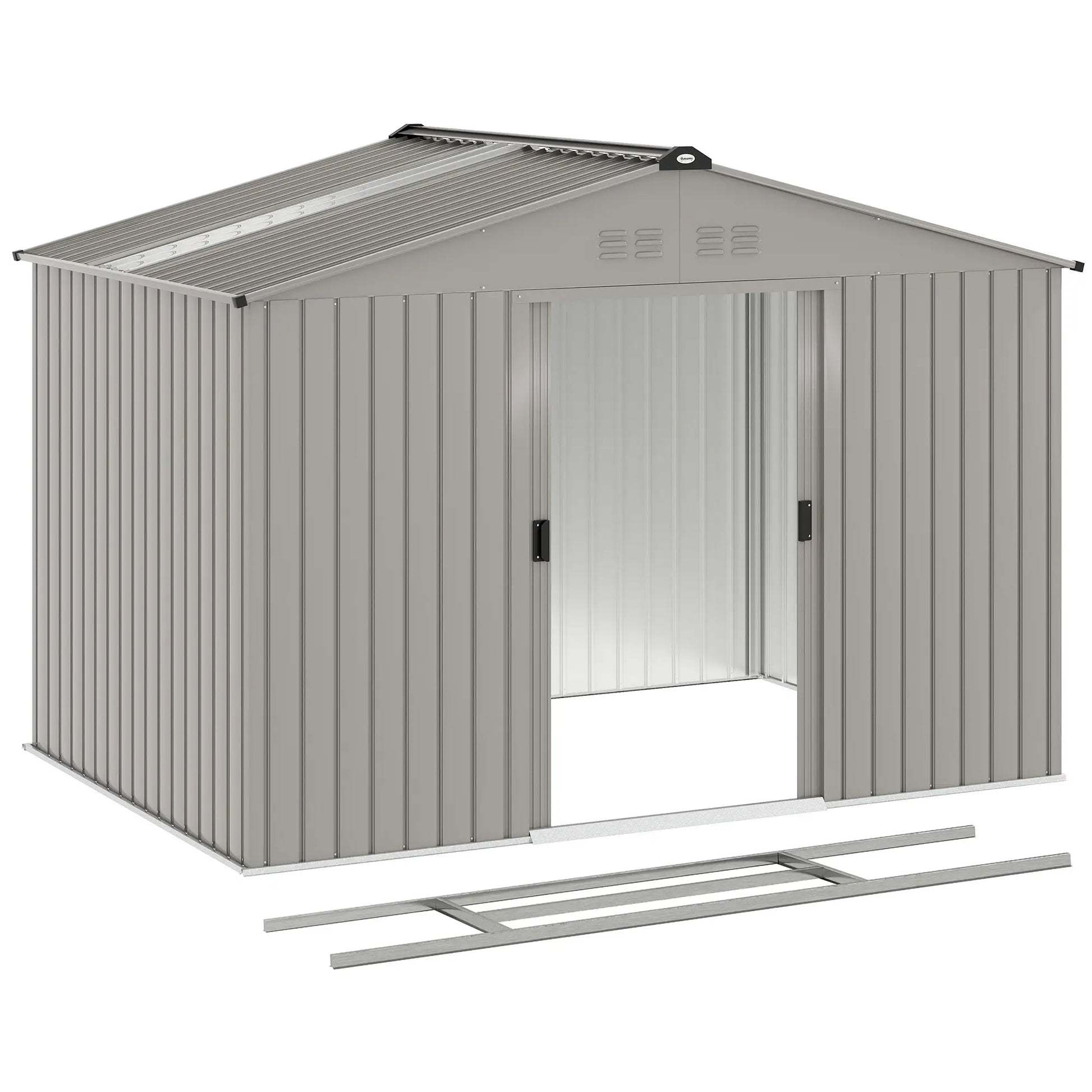 9.1' x 6.4' x 6.3' Garden Storage Shed with Foundation Kit, Double Doors, Grey Sheds at Gallery Canada