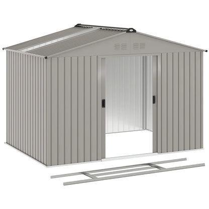 9.1' x 6.4' x 6.3' Garden Storage Shed with Foundation Kit, Double Doors, Grey Sheds at Gallery Canada