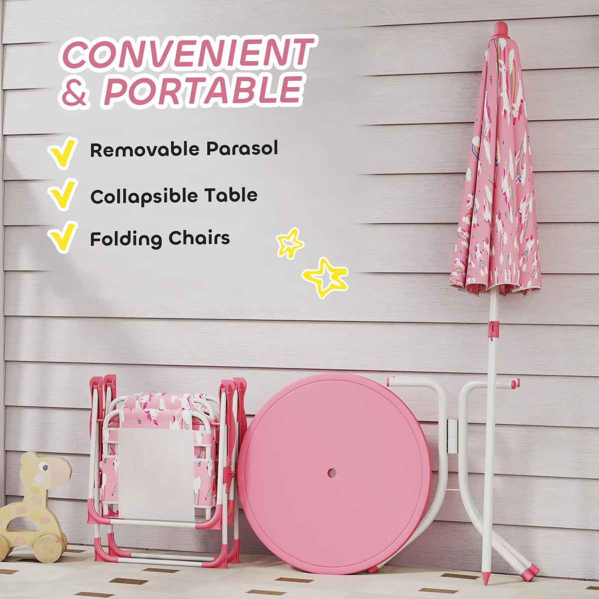 Kids Picnic Table Set, 2 Folding Chairs, Umbrella, Pink Kids Outdoor Furniture at Gallery Canada