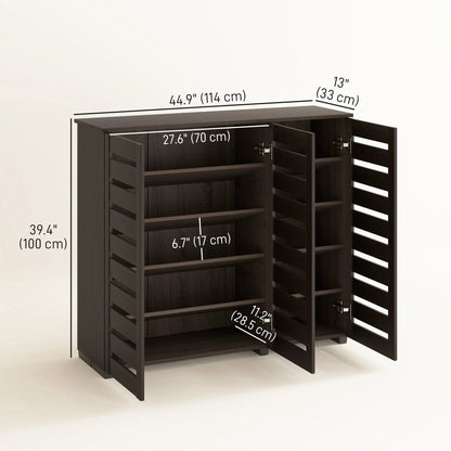 Narrow Shoe Cabinet, Slatted Doors, Adjustable Shelves, 20 Pairs, Dark Brown Shoe Storage Cabinets & Racks at Gallery Canada
