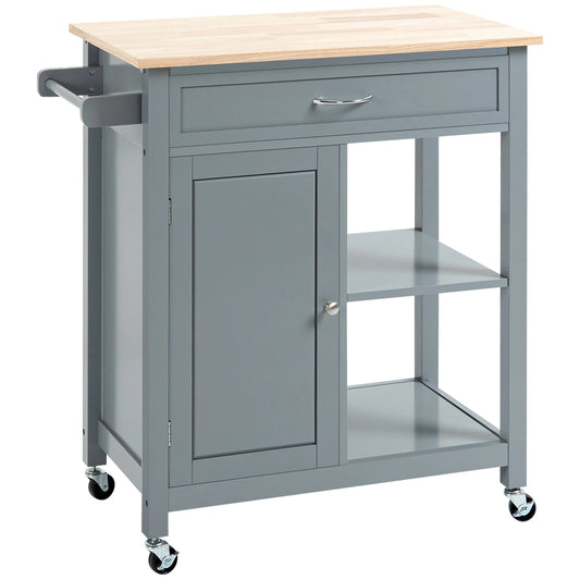 Rolling Kitchen Cart, Wood Top with Drawer, Kitchen Island on Wheels, Grey Kitchen Islands & Kitchen Carts Grey at Gallery Canada