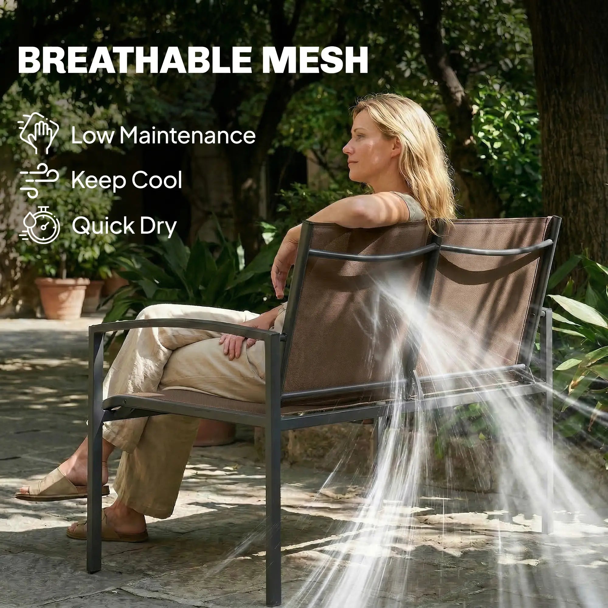 44 in Metal Garden Bench, Breathable Mesh Fabric, Dark Brown Outdoor Benches at Gallery Canada