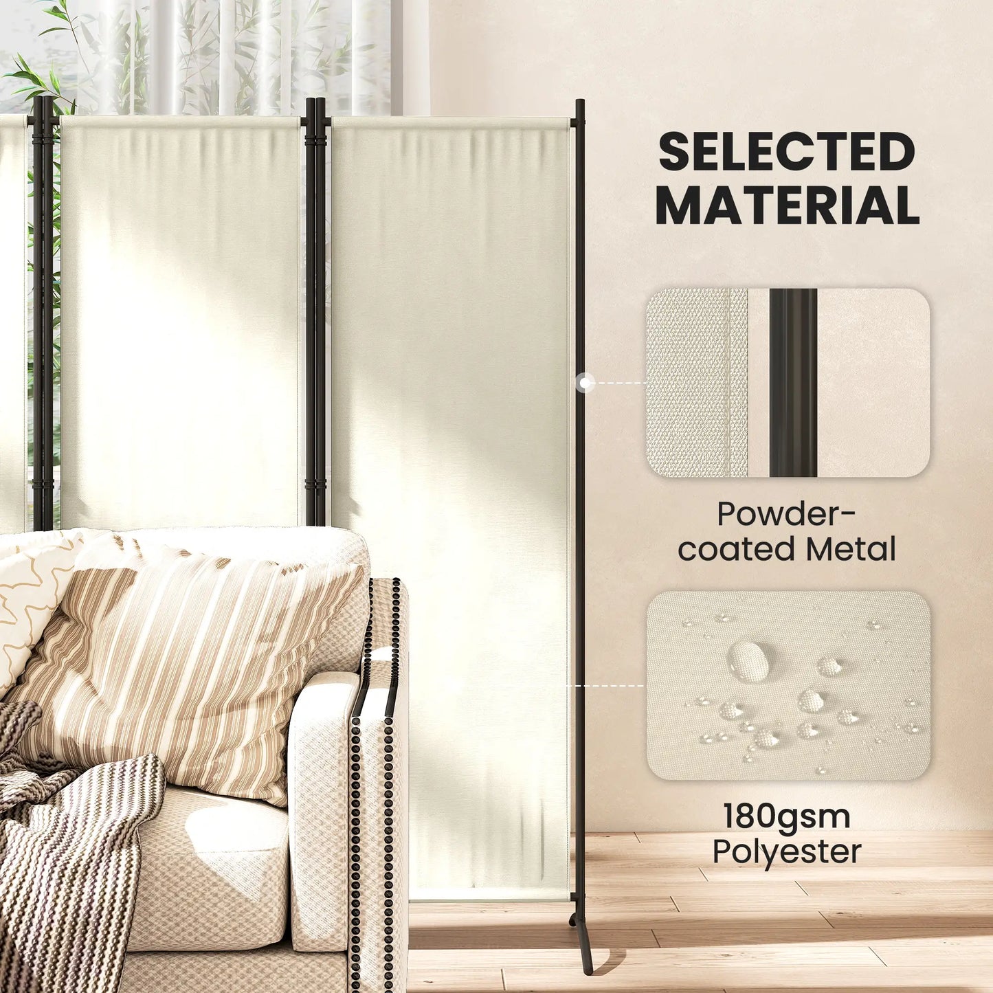 Folding Room Divider, Privacy Screen, 5.6FT Tall, Cream White Side Awnings at Gallery Canada