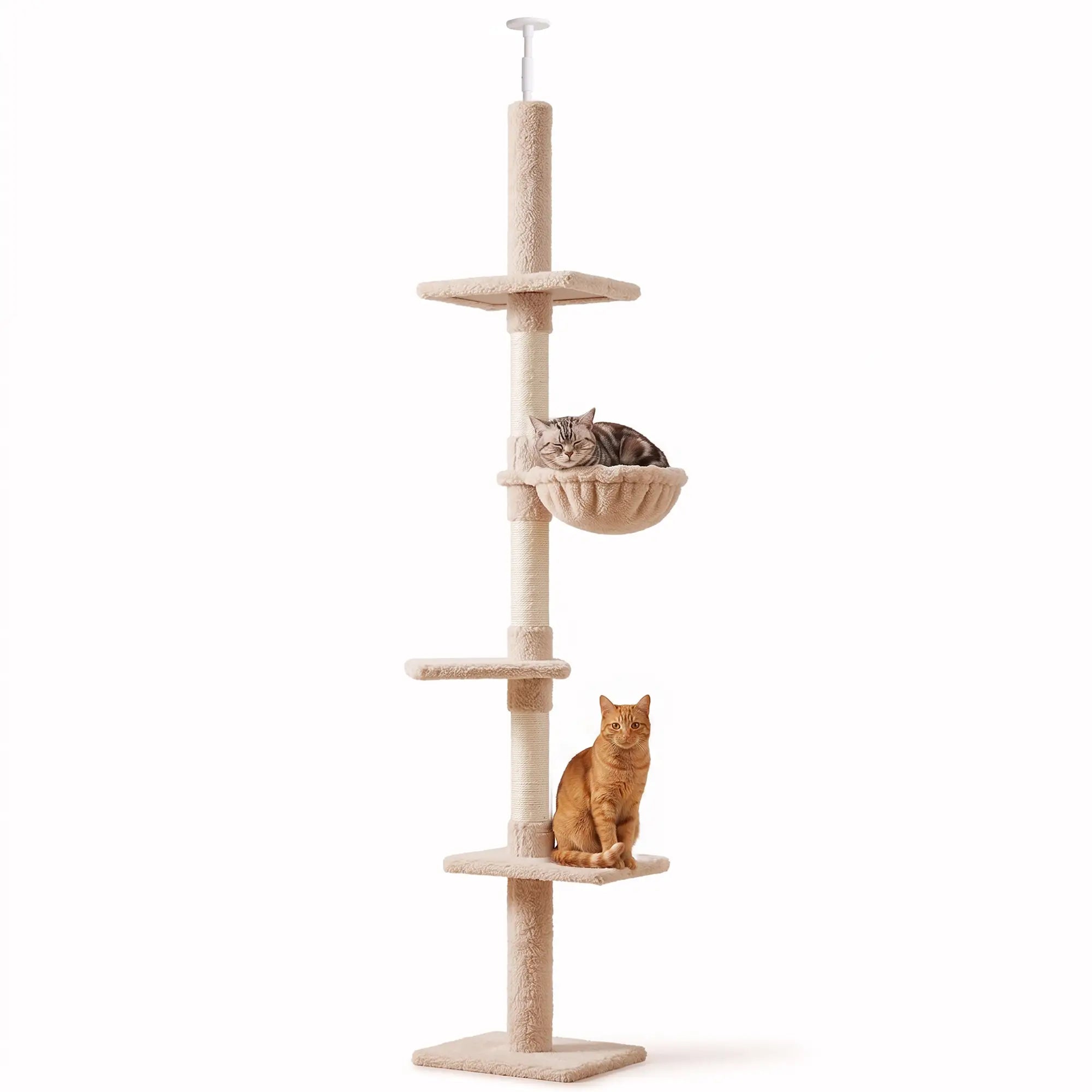 8.5ft Cat Climbing Tree, 5-Tier Kitty Activity Center, Scratching Post, Beige Floor to Ceiling Cat Trees Beige at Gallery Canada