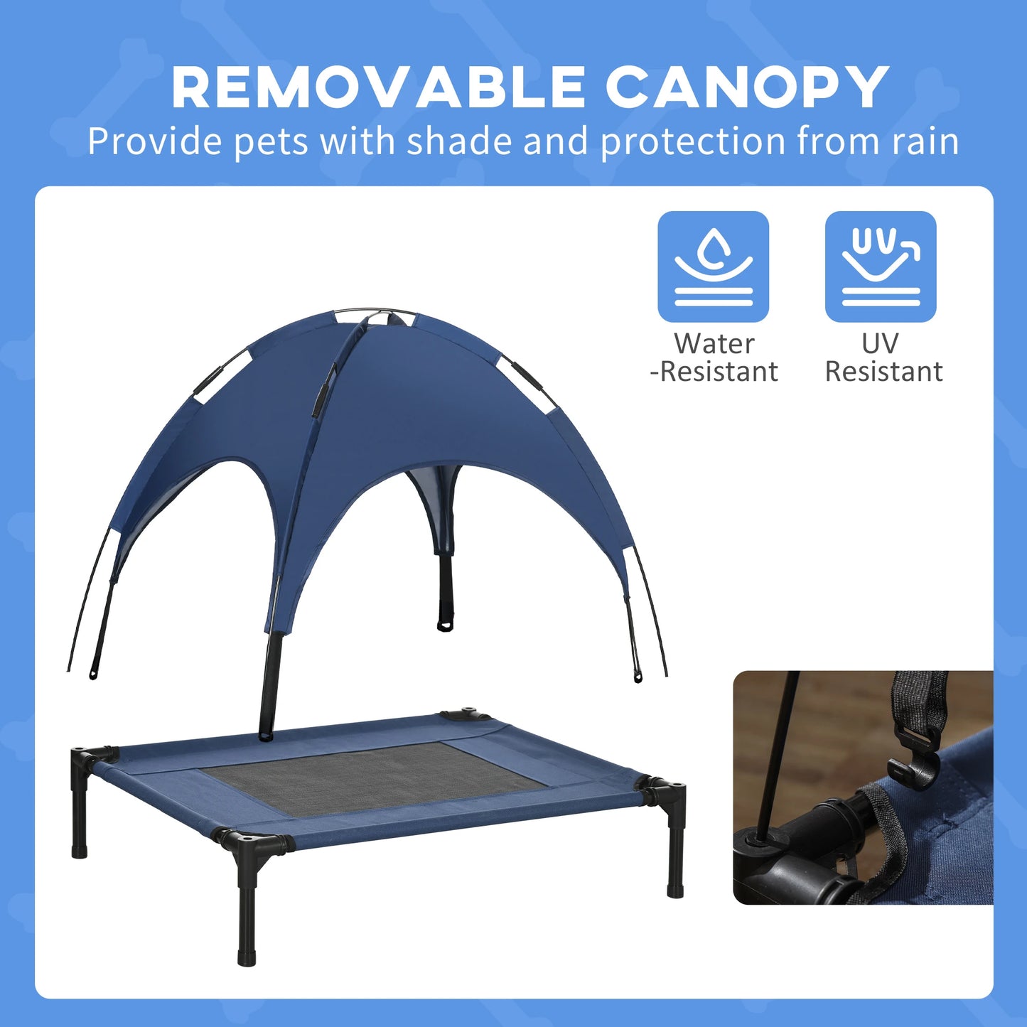 Portable Raised Dog Cot with Canopy, Medium Size, Dark Blue Elevated Dog Beds at Gallery Canada