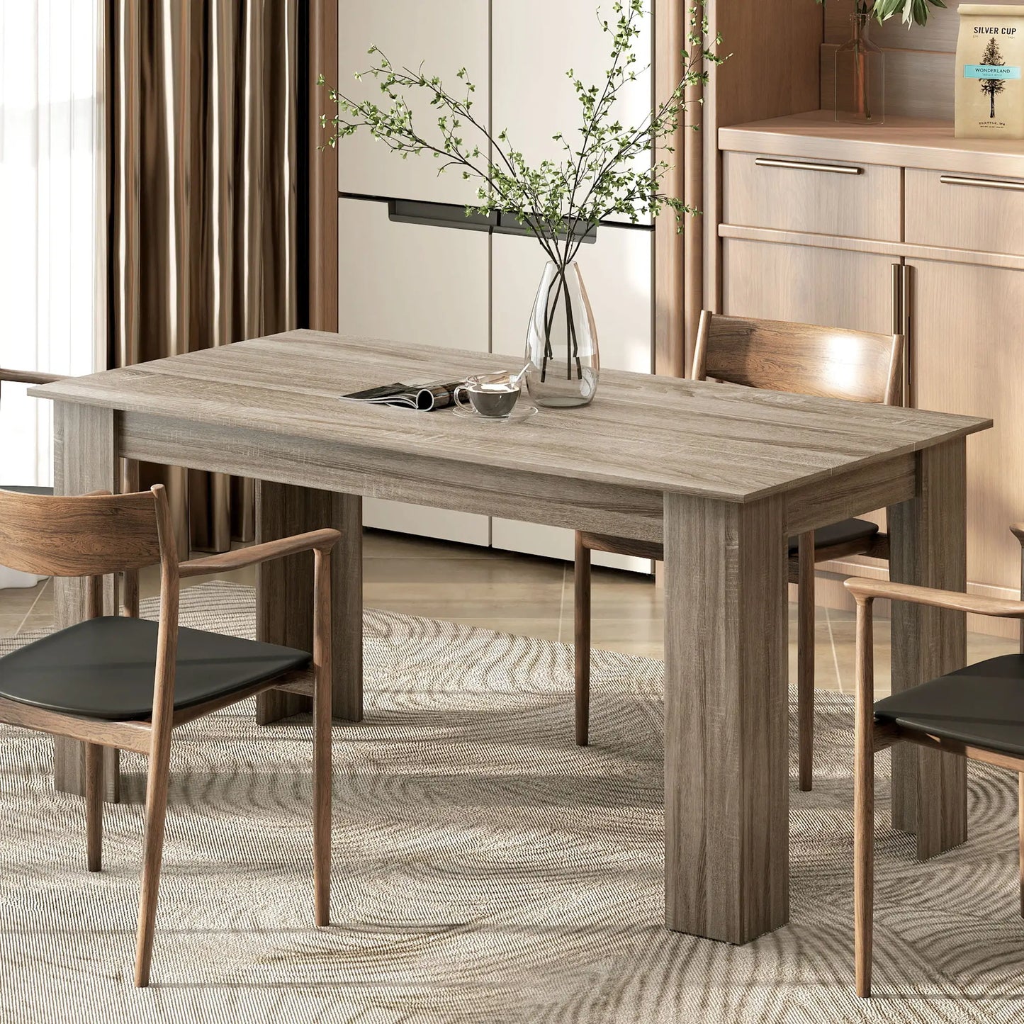 63 Inch Kitchen Table for 4-6 People, Wood Effect Dining Table, Grey Dining Tables at Gallery Canada