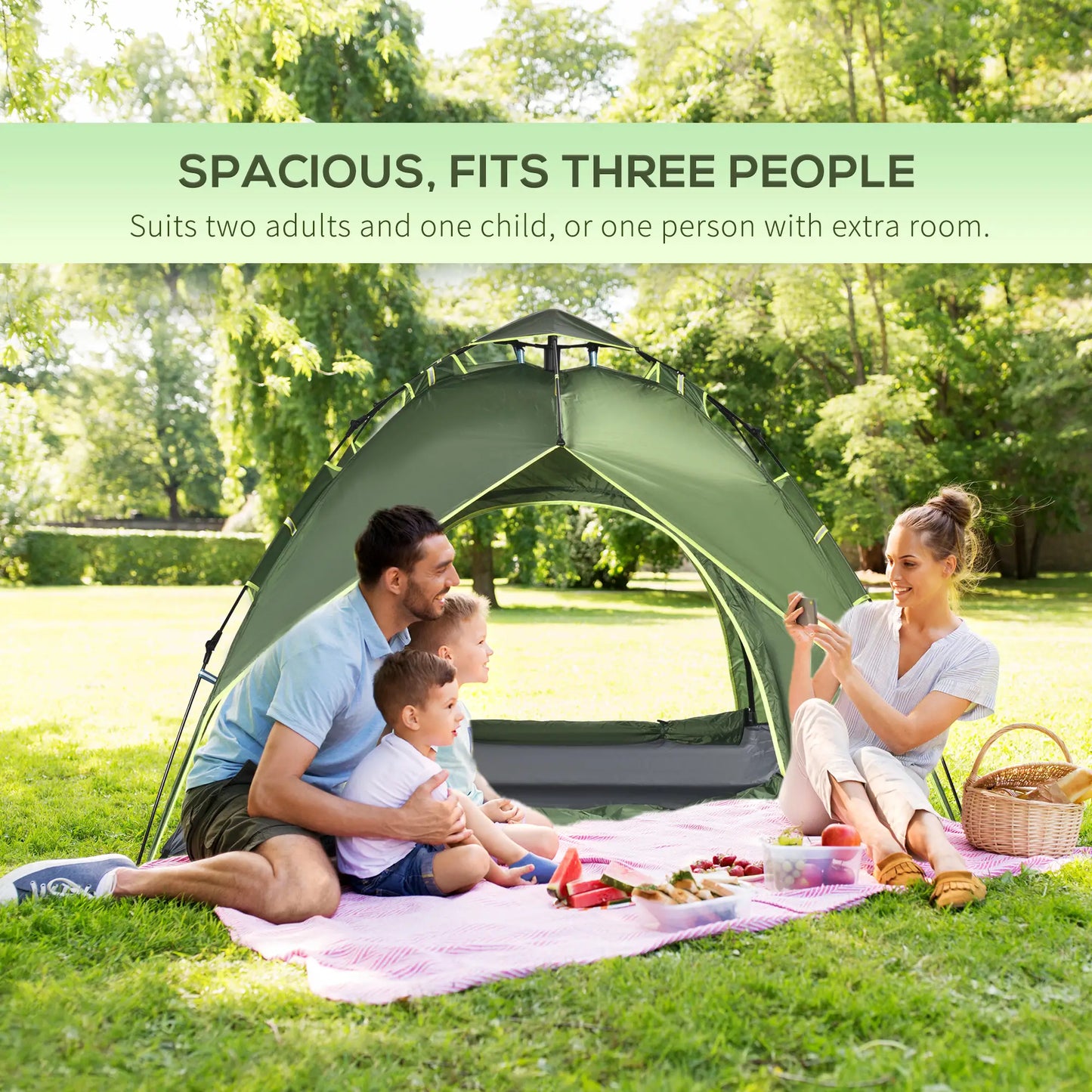 3 Person Camping Tent, 1000mm Waterproof, Dark Green Camping Tents at Gallery Canada