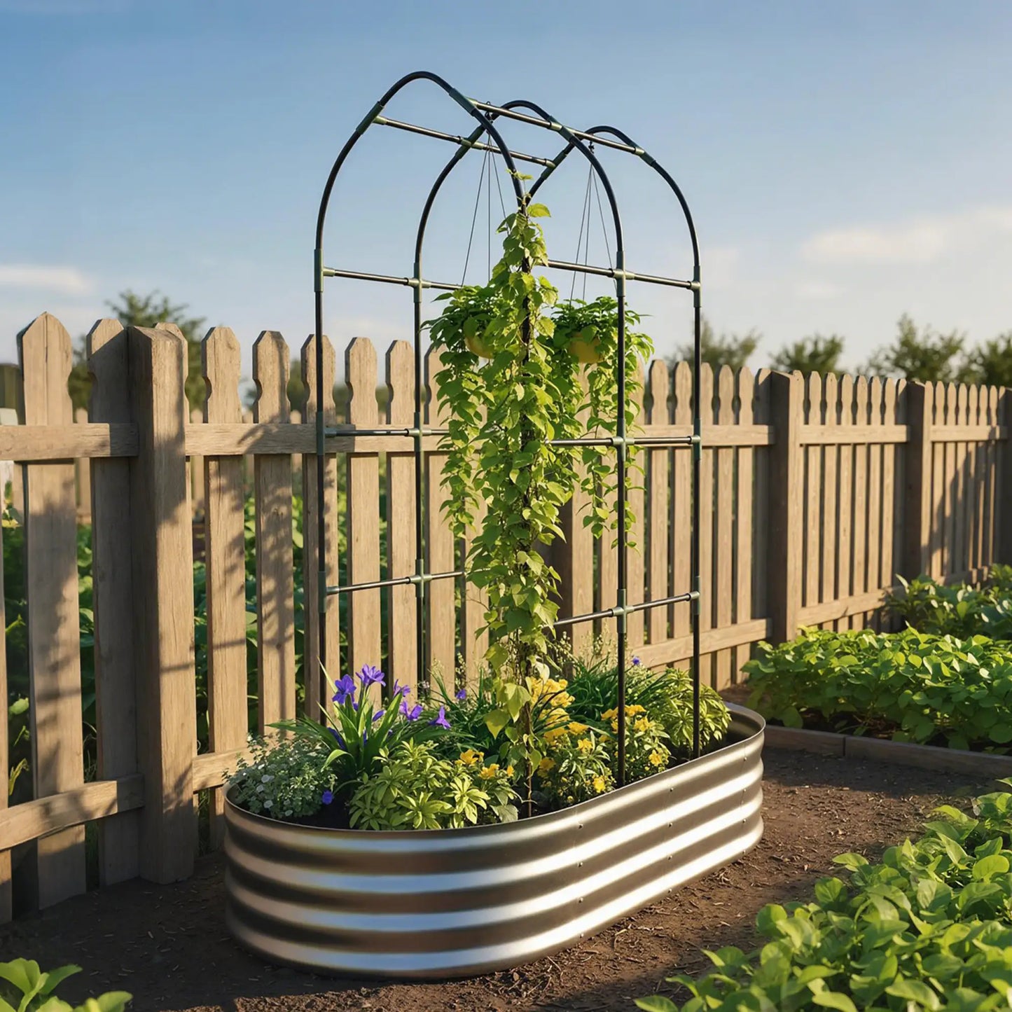 Galvanised Raised Garden Bed With Arched Trellis, 5 x 3 x 6ft, Silver Raised Garden Beds at Gallery Canada