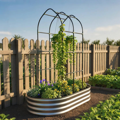 Galvanised Raised Garden Bed With Arched Trellis, 5 x 3 x 6ft, Silver Raised Garden Beds at Gallery Canada