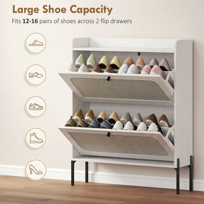 Shoe Cabinet, 2 Flip Drawers, Narrow Boho, White Shoe Storage Cabinets & Racks at Gallery Canada