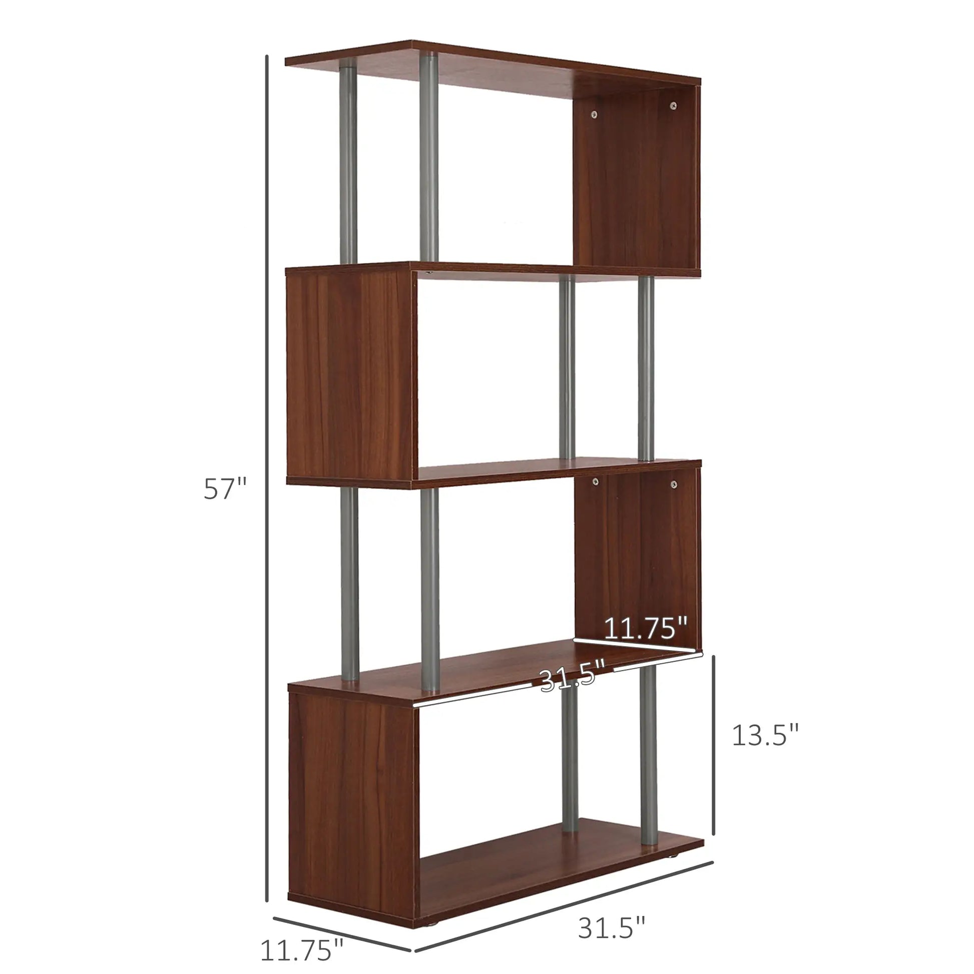5-Tier Geometric Wooden Bookcase, S-Shaped Storage, Walnut Display Bookshelves at Gallery Canada