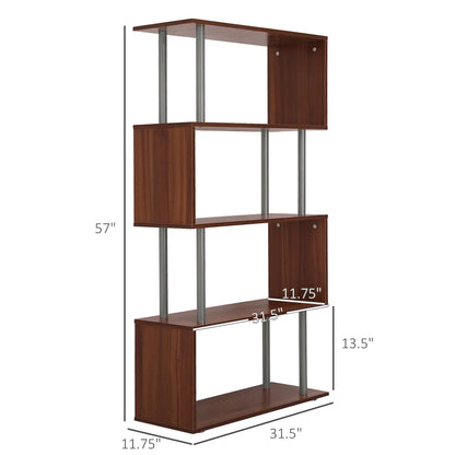 5-Tier Geometric Wooden Bookcase, S-Shaped Storage, Walnut Display Bookshelves at Gallery Canada