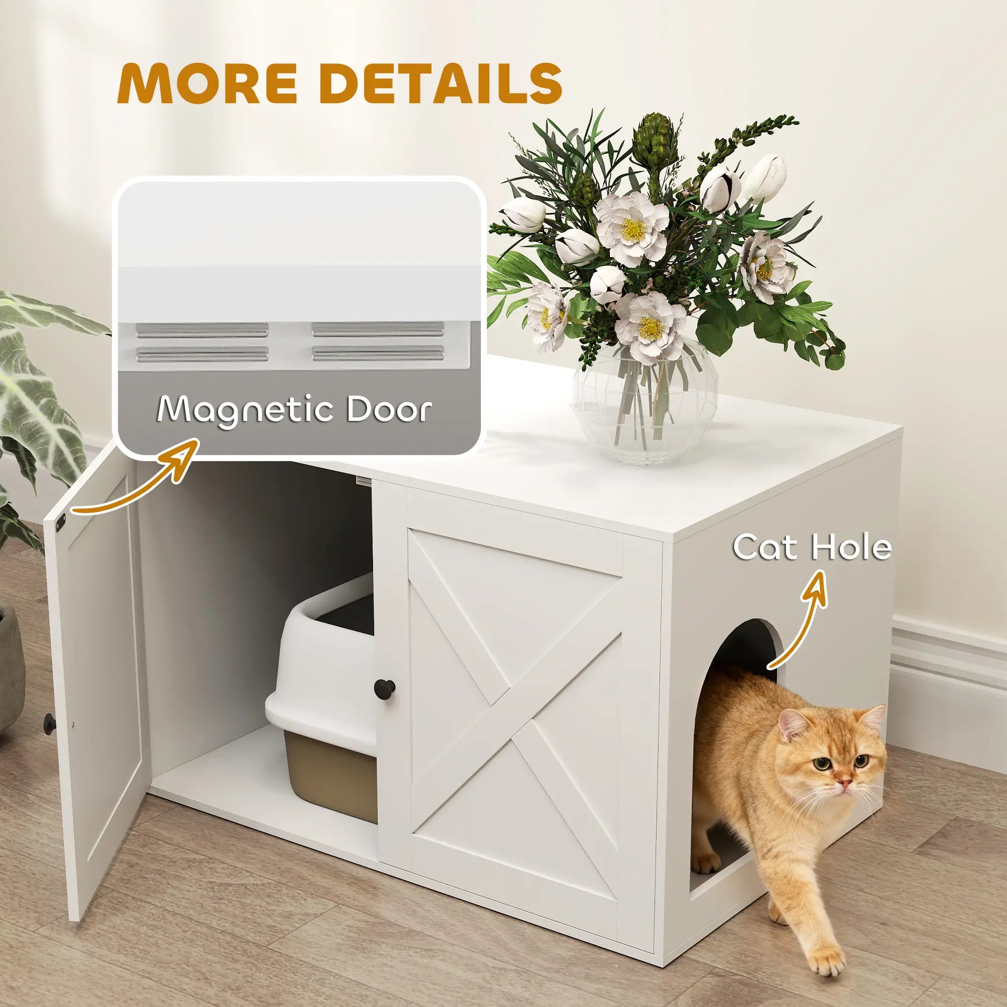 Cat Litter Box Enclosure, Double Doors, Handles, 31.5