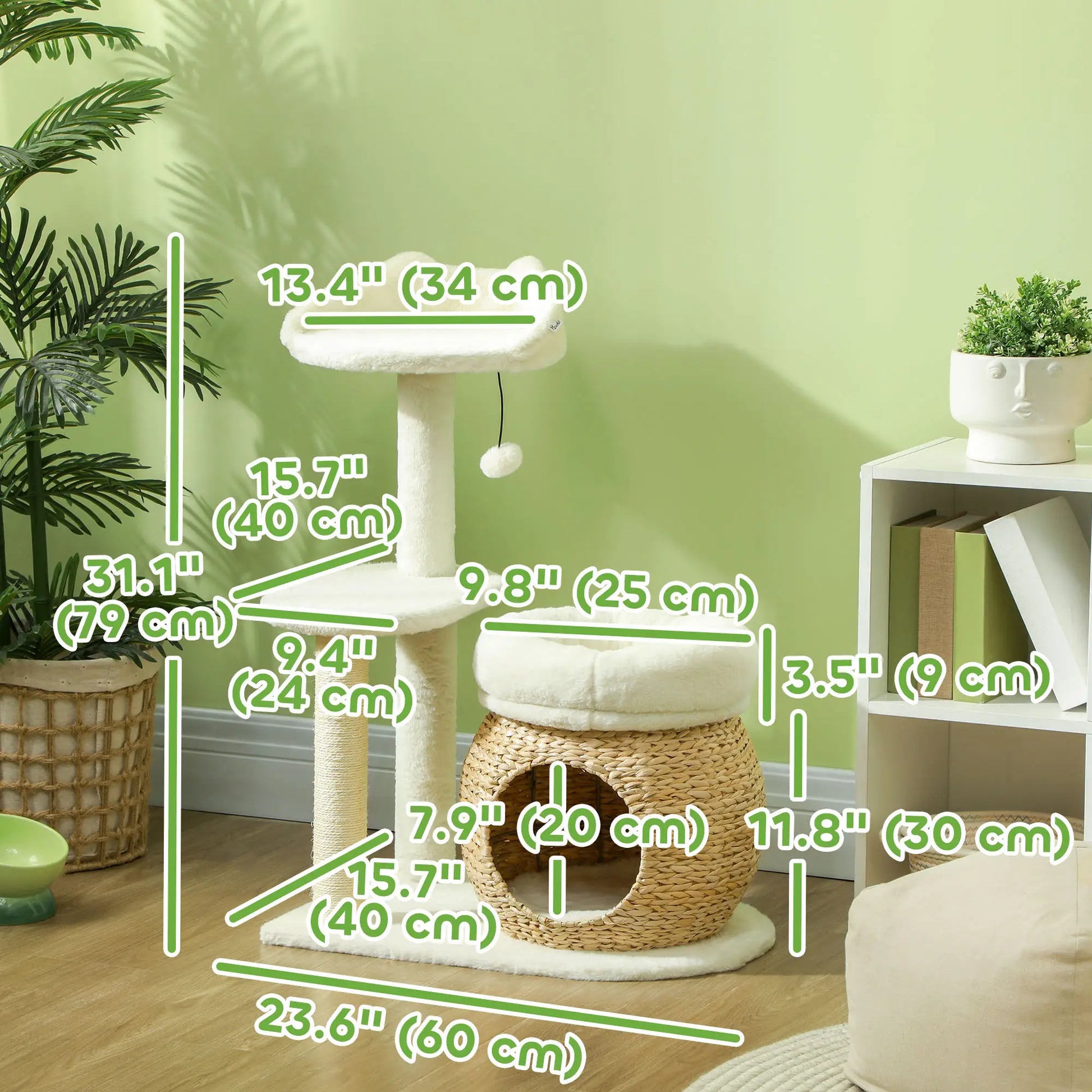 31" Cat Tree Tower, Scratching Posts, Condo, Beds, Platform, Toy Ball, Cream White Cat Towers at Gallery Canada