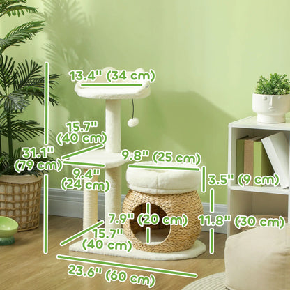 31" Cat Tree Tower, Scratching Posts, Condo, Beds, Platform, Toy Ball, Cream White Cat Towers at Gallery Canada