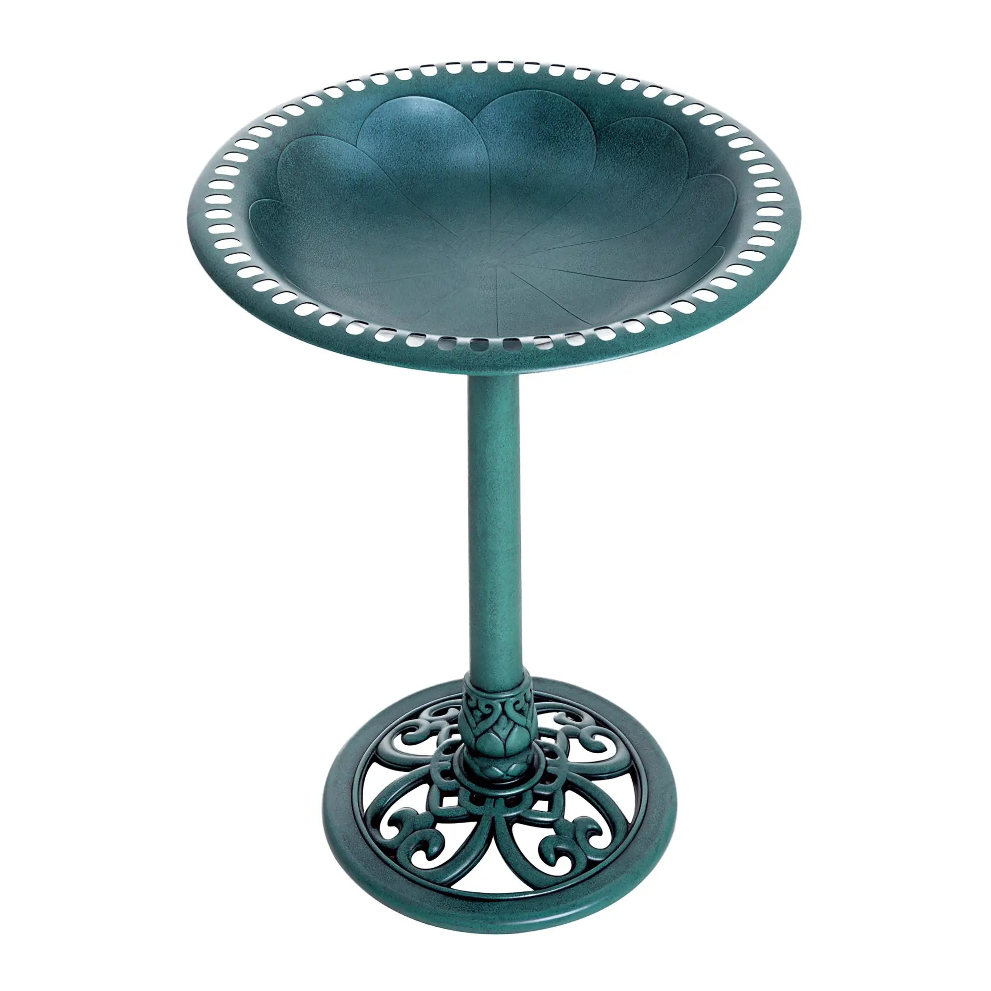 27'' Outdoor Resin Bird Bath, Fleur De Lis Pattern, Time-Worn Finish Garden Decor Verdigris (Green) at Gallery Canada