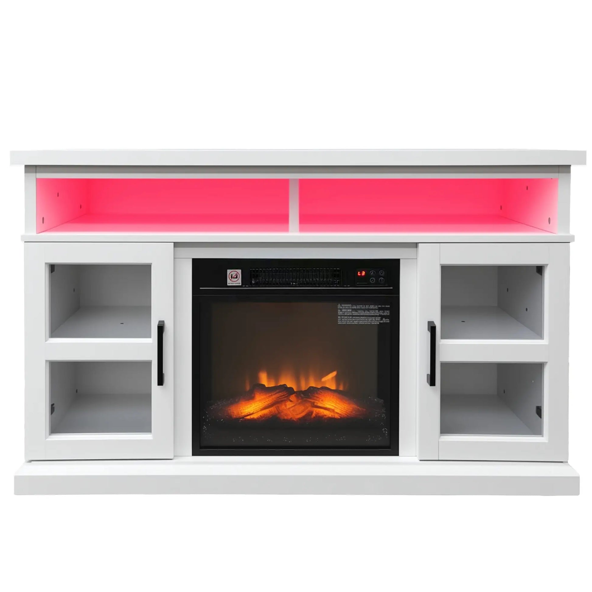 48 Inch Fireplace TV Stand, 3D Flame, Adjustable Shelves, White Electric Fireplaces at Gallery Canada