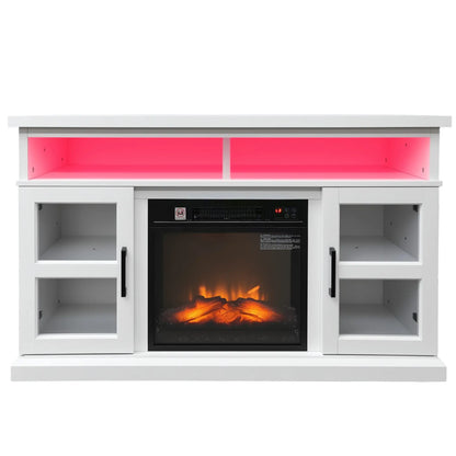 48 Inch Fireplace TV Stand, 3D Flame, Adjustable Shelves, White Electric Fireplaces at Gallery Canada
