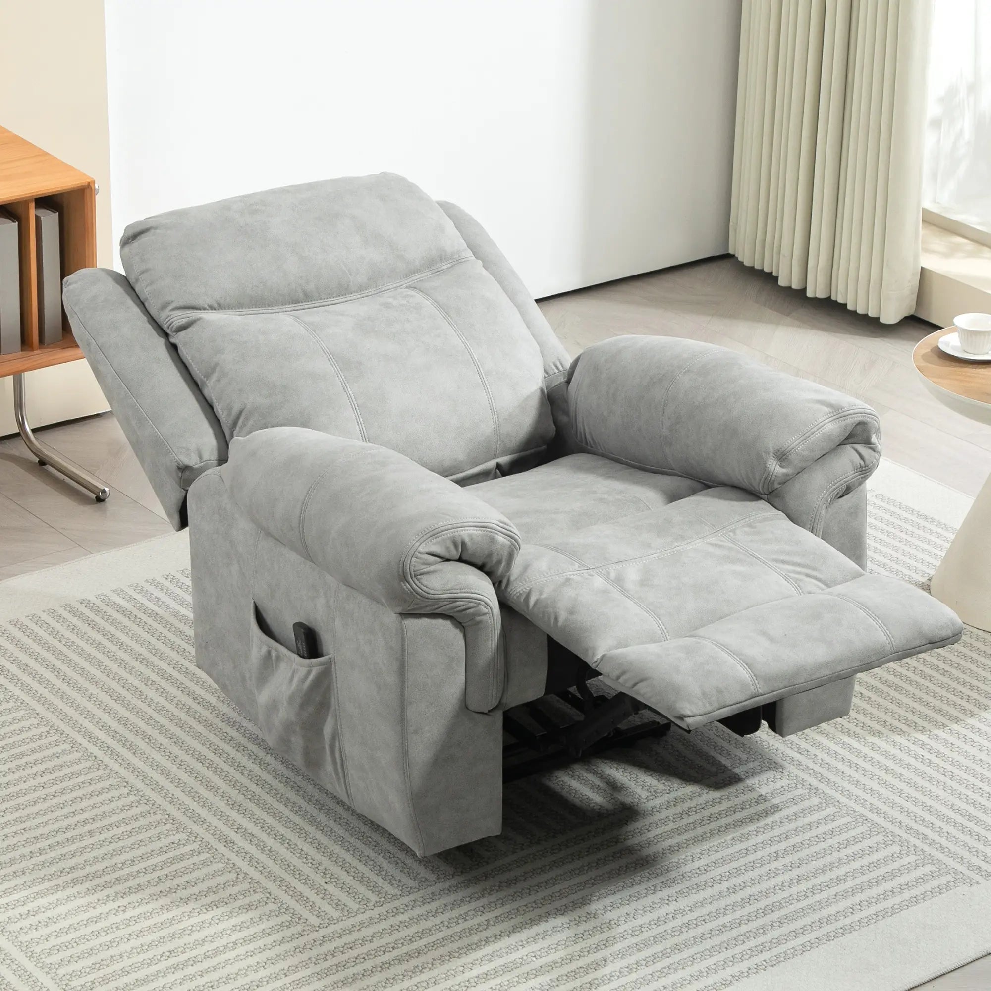 Manual Recliner Chair with Vibration Massage, Side Pockets, Microfibre Reclining Chair for Living Room, Grey Sofas & Reclining Chairs at Gallery Canada