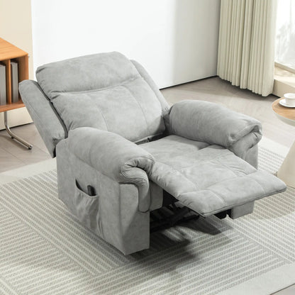 Manual Recliner Chair with Vibration Massage, Side Pockets, Microfibre Reclining Chair for Living Room, Grey Sofas & Reclining Chairs at Gallery Canada