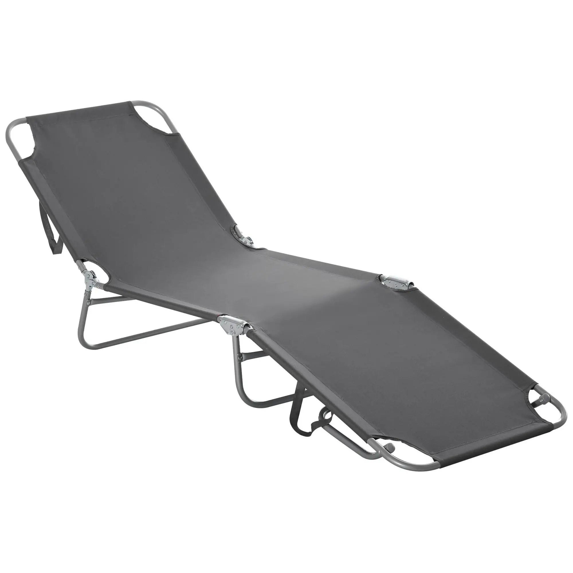 Folding Outdoor Lounge Chair, Reclining Beach Lounger, Breathable Mesh, Grey Lounger Chairs at Gallery Canada