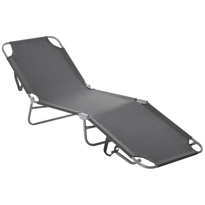 Folding Outdoor Lounge Chair, Reclining Beach Lounger, Breathable Mesh, Grey Lounger Chairs at Gallery Canada