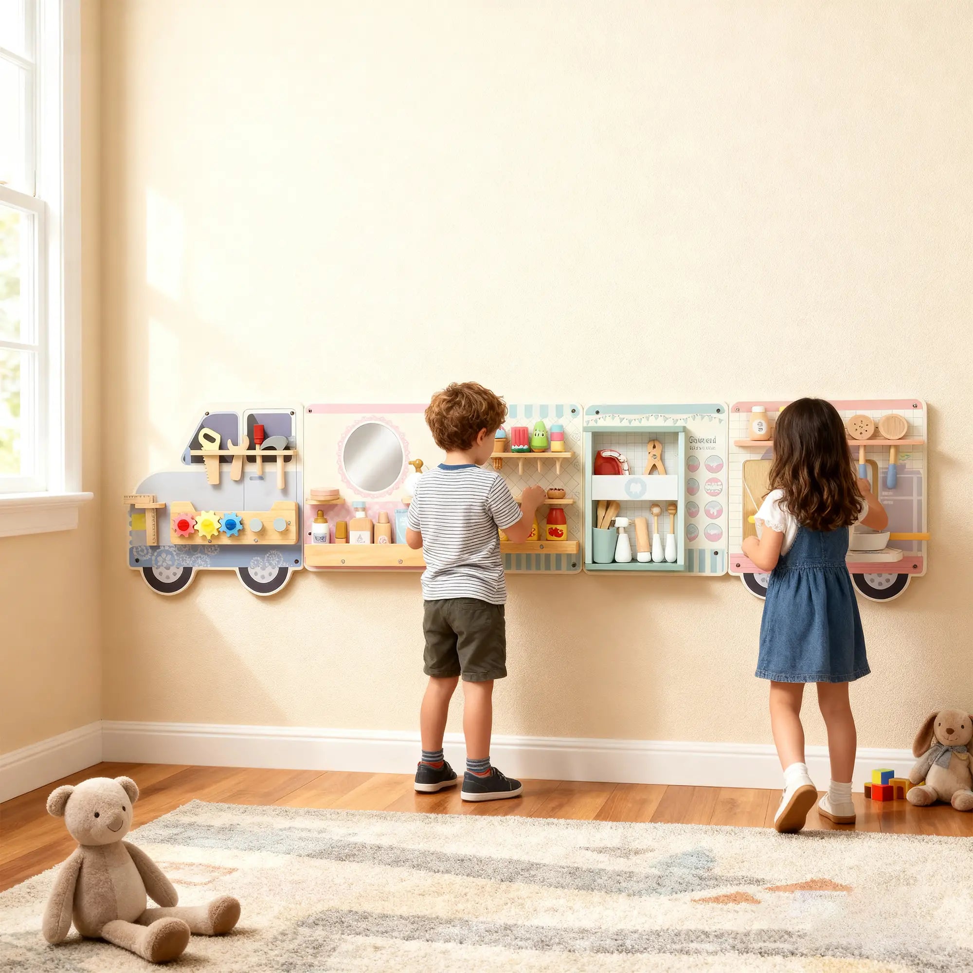 Wall Busy Board, 5 Activities Sensory Toy for Kids 3+ Years Toy Playsets at Gallery Canada