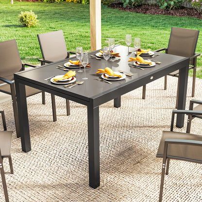 Expandable Outdoor Dining Table, 55"-95", Tempered Glass Top, Aluminum Frame, Black Patio Dining Tables at Gallery Canada