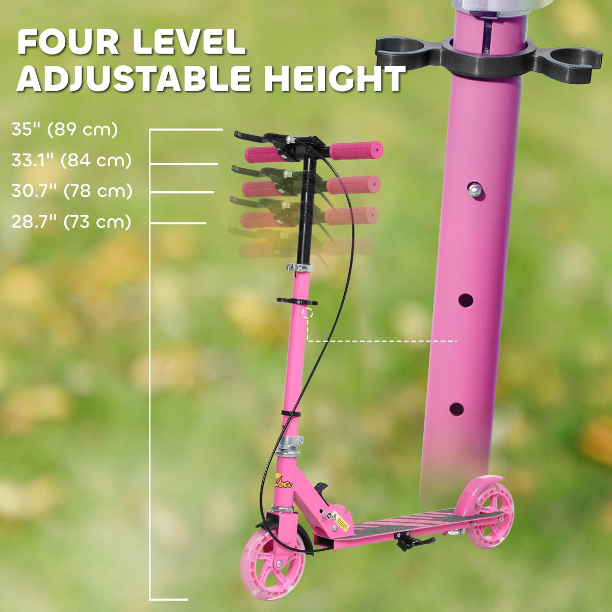Kids Scooter, Light Up Wheels, Adjustable Handlebar, Rear Brake, Ages 3-8, Pink Scooters at Gallery Canada