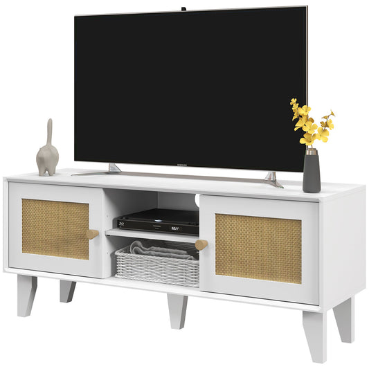 TV Stand Cabinet for 50-Inch, TV Table with 2 Rattan Doors, Television Stand with Adjustable Shelves and Cable Holes - Gallery Canada