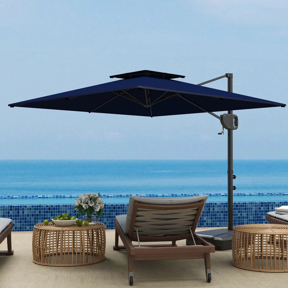 Square Cantilever Patio Umbrella, Double Top, 8' x 9', Dark Blue Offset Cantilever Umbrellas at Gallery Canada