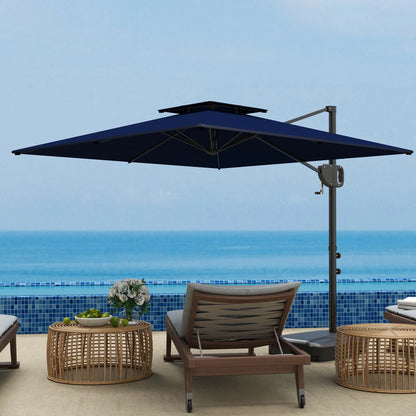 Square Cantilever Patio Umbrella, Double Top, 8' x 9', Dark Blue Offset Cantilever Umbrellas at Gallery Canada