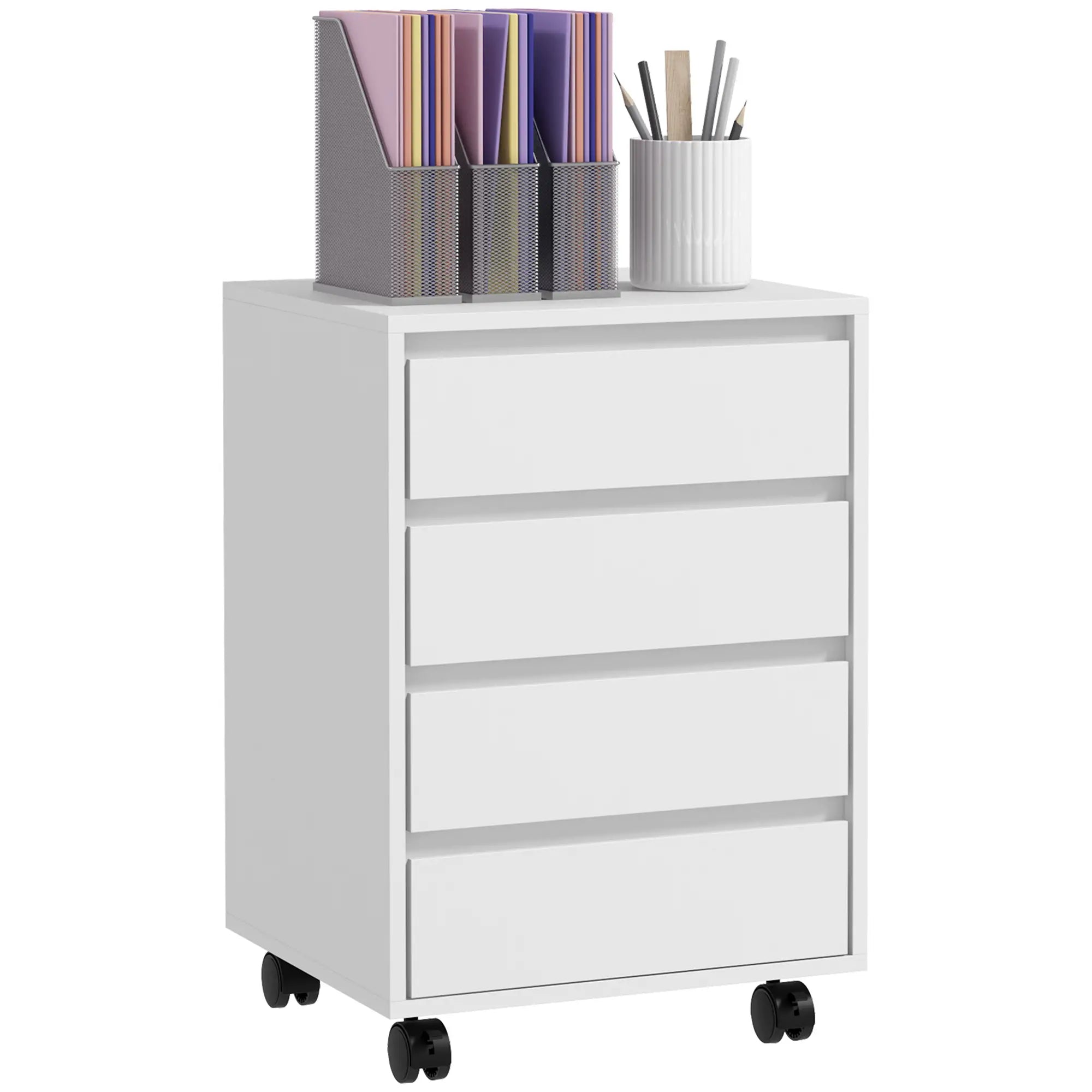 4 Drawer File Cabinet, Vertical Filing with Wheels, Printer Stand, White Office Cabinets & Cupboards at Gallery Canada