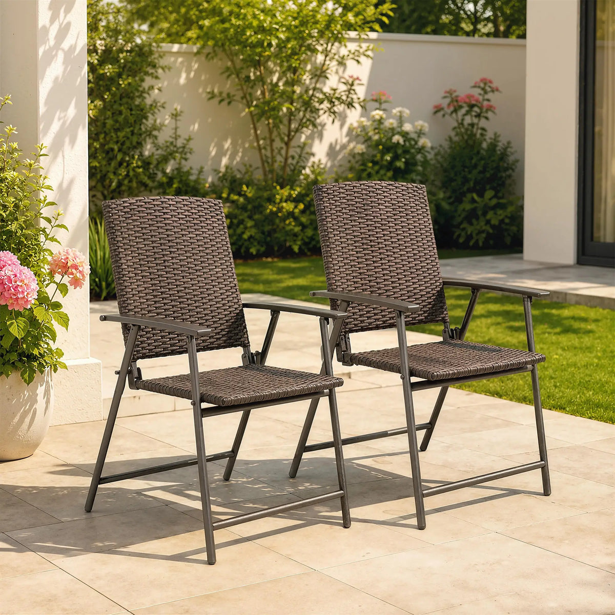 Wicker Dining Chair Set of 2, Rattan Foldable Chairs, Steel Frame, Brown Patio Chairs at Gallery Canada