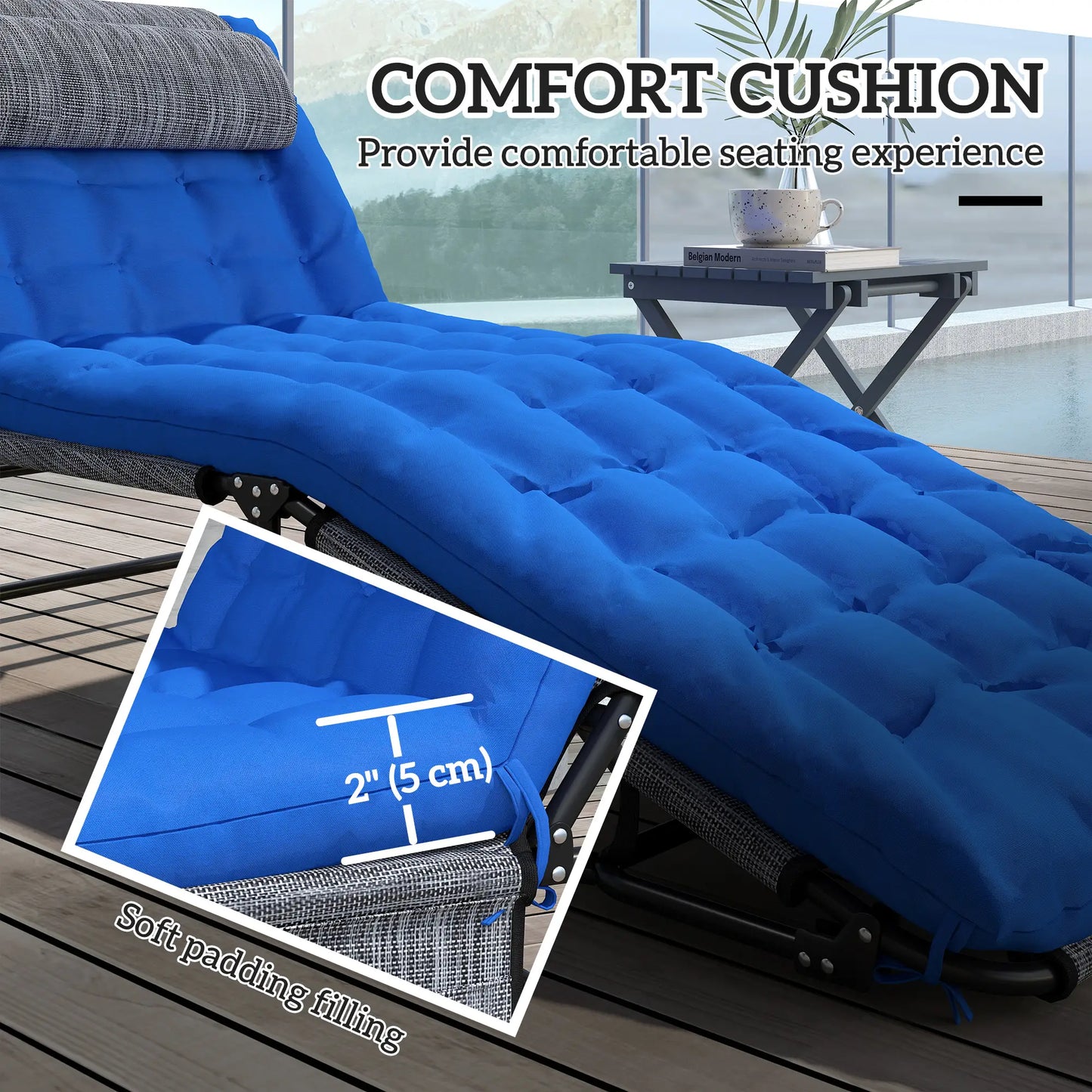 Folding Lounge Chair, 4-Level Reclining Back, Cushion, Blue Lounger Chairs at Gallery Canada