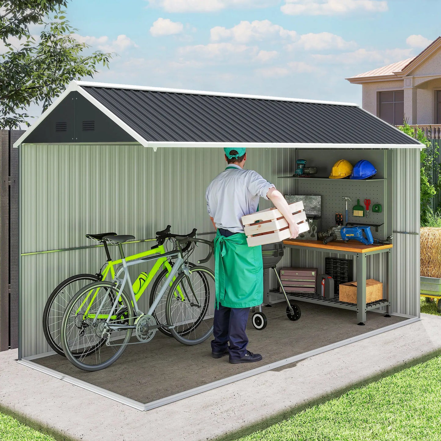12' x 5.5' Metal Garden Shed, Outdoor Storage, Lockable Door, Dark Grey Sheds at Gallery Canada