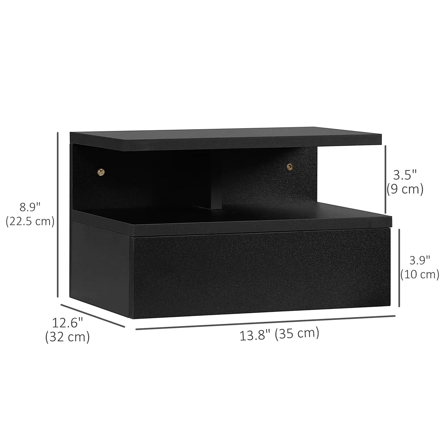 Floating Nightstand Set of 2, Wall Mounted with Drawer and Shelf, Black Bedside Tables at Gallery Canada
