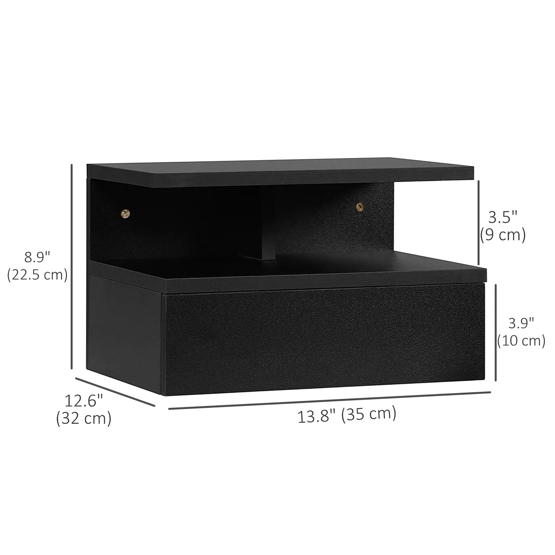 Floating Nightstand Set of 2, Wall Mounted with Drawer and Shelf, Black Bedside Tables at Gallery Canada