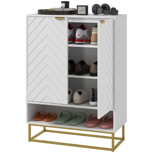 Entryway Shoe Cabinet, Adjustable Shelf for 12 Pairs, White Shoe Storage Cabinets & Racks White, Gold Tone at Gallery Canada