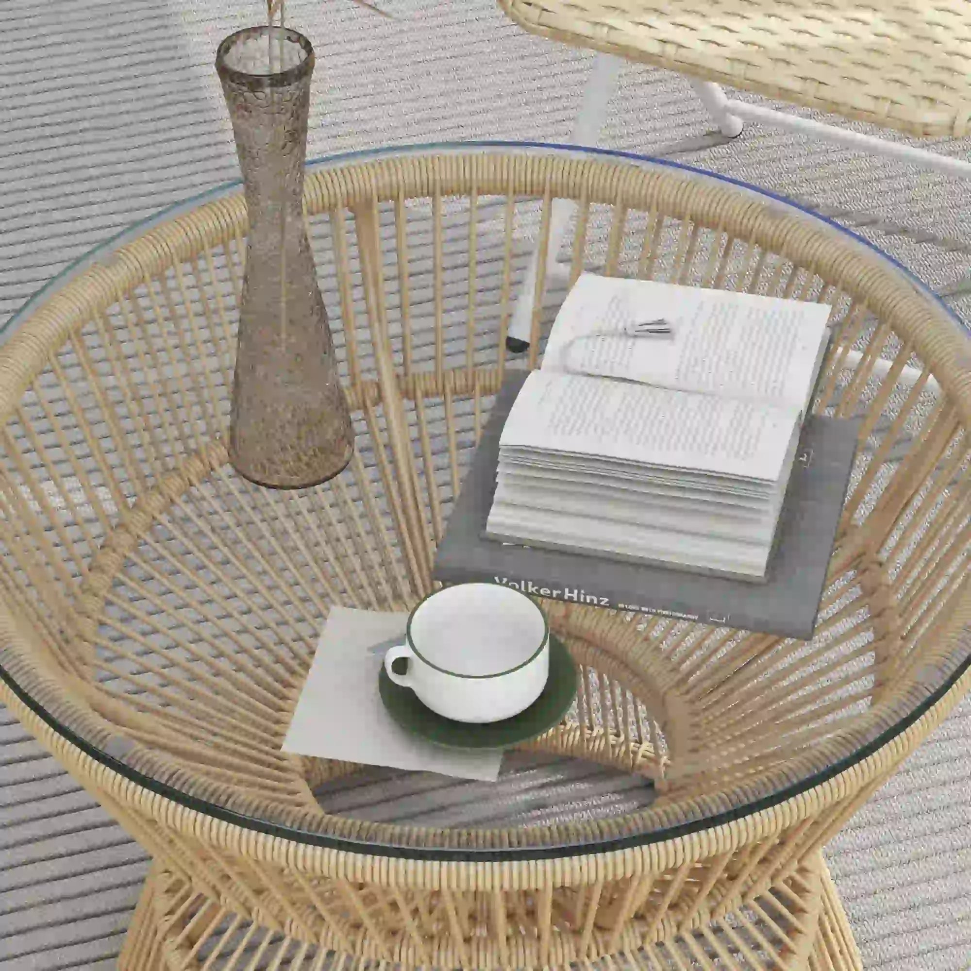 Rattan Outdoor Coffee Table, Patio End Table, Tempered Glass Top, Steel Frame Patio Side Tables at Gallery Canada