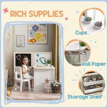 3 in 1 Kids Table and Chair Set, Foldable Easel, Storage Shelves, White Kids Table Sets at Gallery Canada