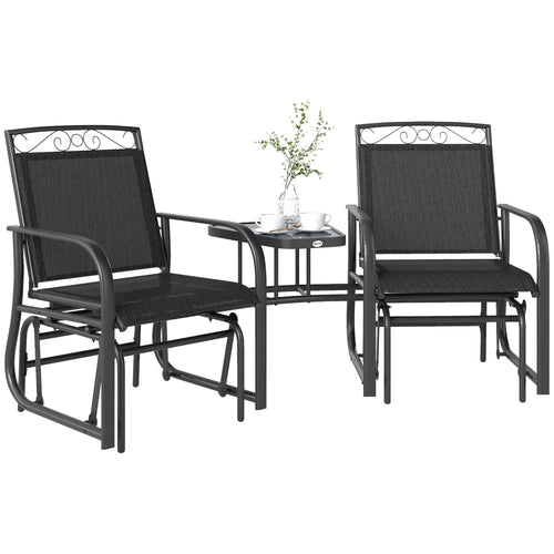 Outdoor Glider Bench with Coffee Table, 2-Seat Rocking Chair Swing, Black