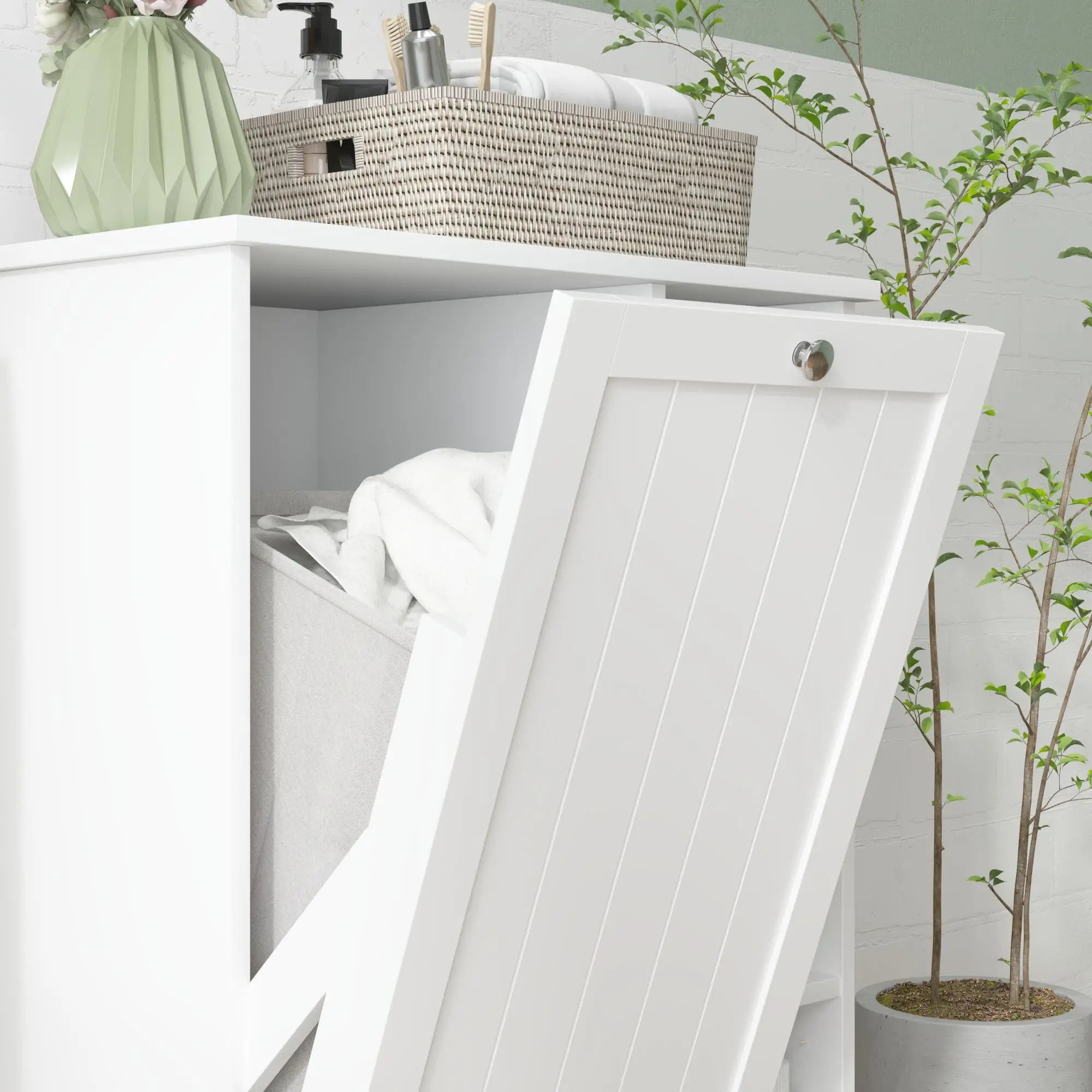 Laundry Cabinet with Removable Basket, Adjustable Shelf, White Bathroom Cabinets at Gallery Canada