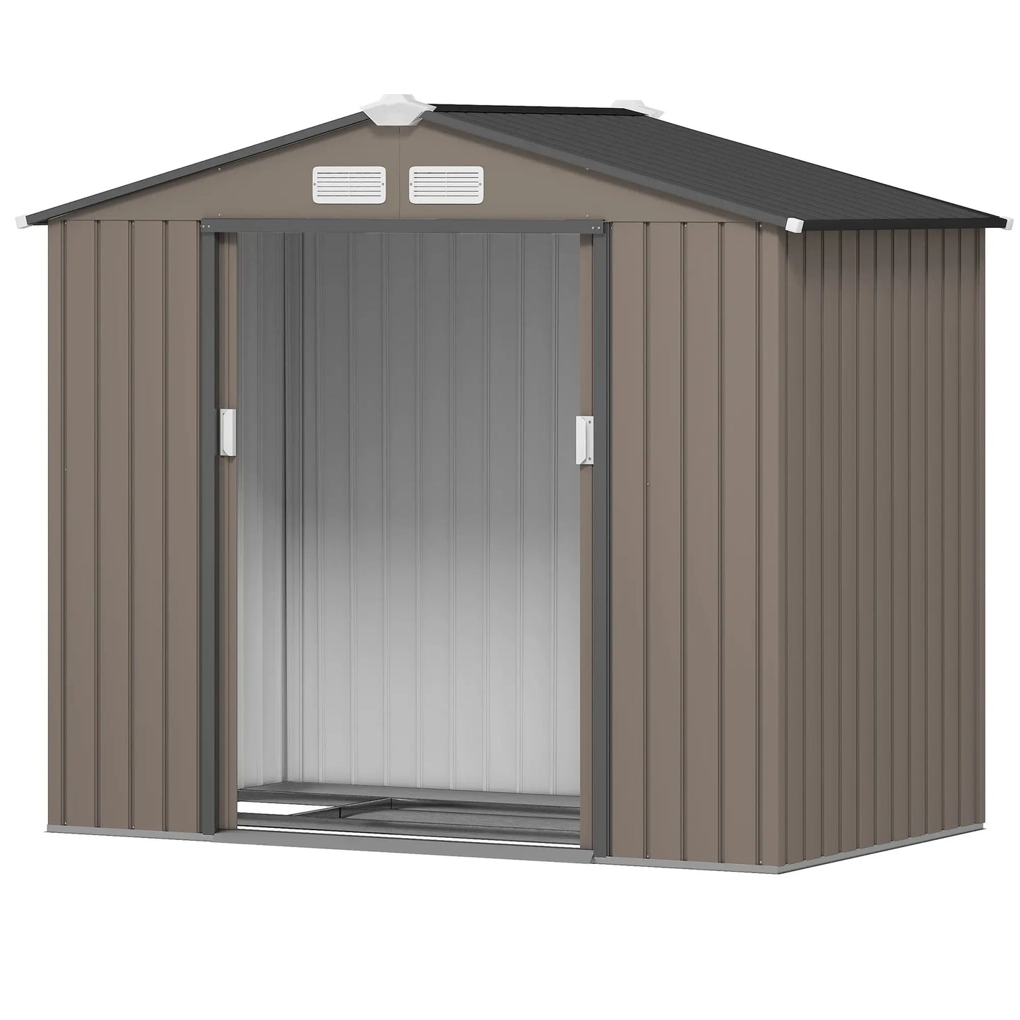 7' x 4' x 6' Garden Storage Shed, Metal, Double Doors, Brown Sheds at Gallery Canada