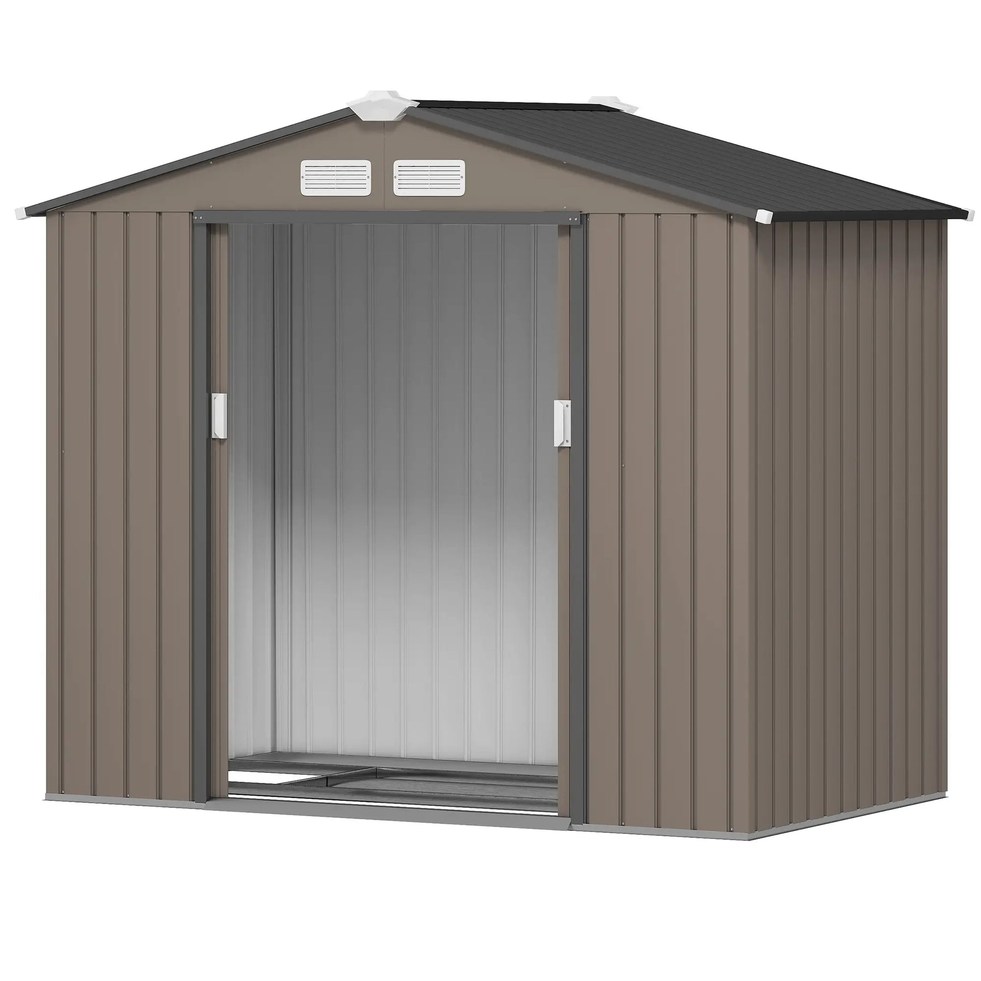 7' x 4' x 6' Garden Storage Shed, Metal, Double Doors, Brown Sheds at Gallery Canada
