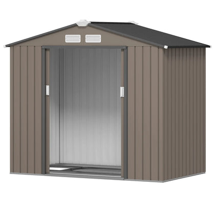7' x 4' x 6' Garden Storage Shed, Metal, Double Doors, Brown Sheds at Gallery Canada